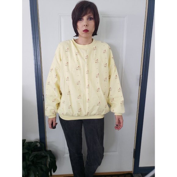 80s Hand Made Yellow Ski Crew‎ Neck Sweatshirt - Picture 1 of 4